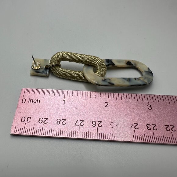 3/$30 Chain Link Dangle Earrings Gold Tone Marble Acrylic Geometric Drop 3 Inch - Picture 6 of 8